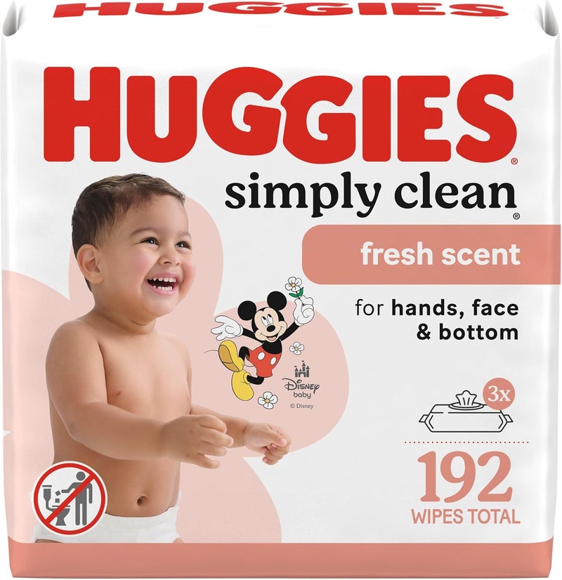 HUGGIES Simply Clean Fresh Scent Baby Wipes, 3 Flip-Top Packs of 64 (192 Wipes Total), Packaging May Vary - Image 1